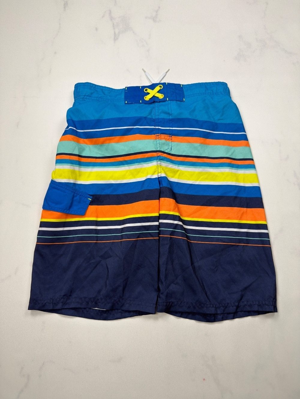 Cat & Jack Swim Trunks Blue Striped Elastic Waist - Boys XL Husky